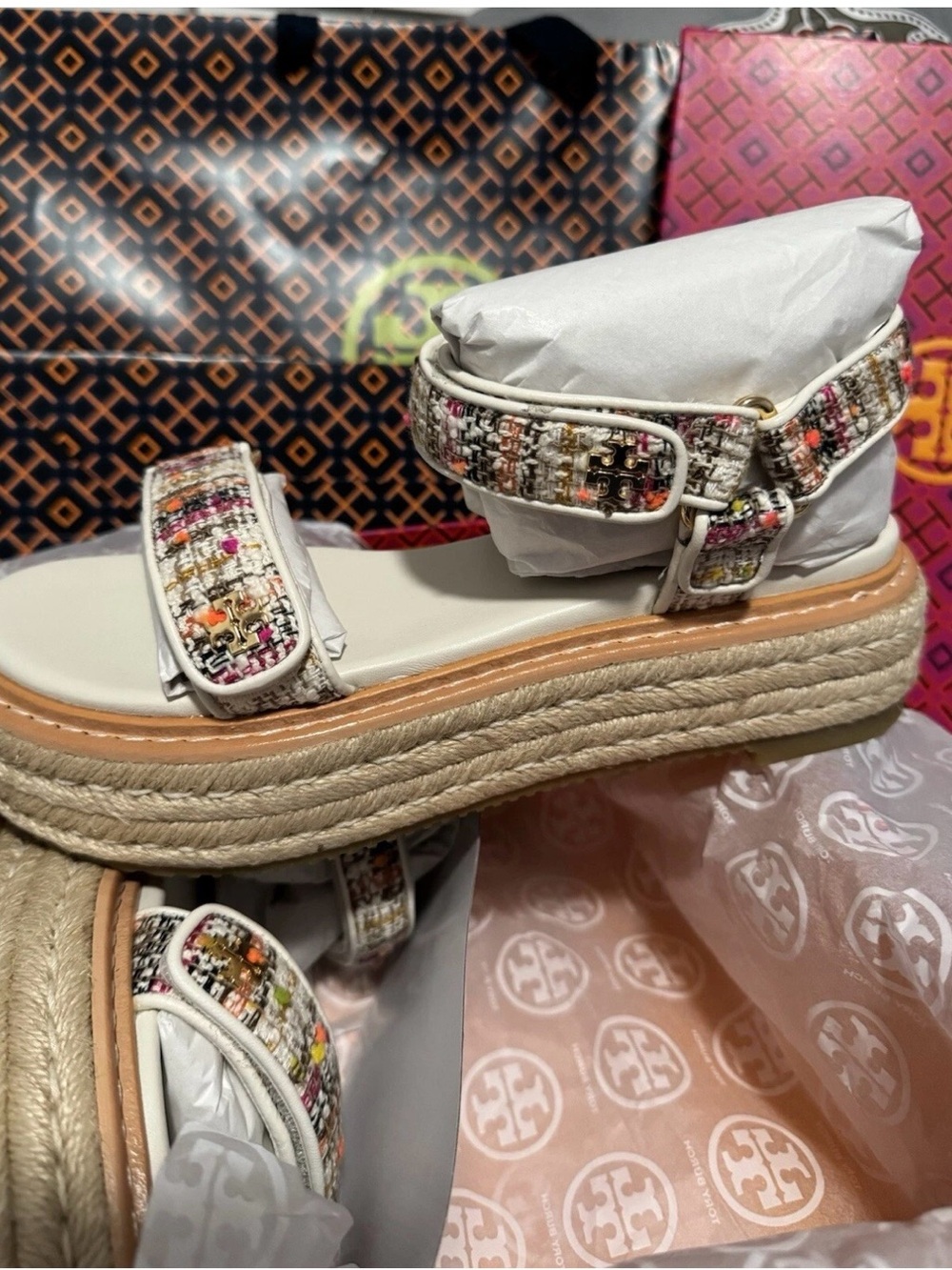 Tory Burch Multicolor Tweed Espadrille Platform Sandal